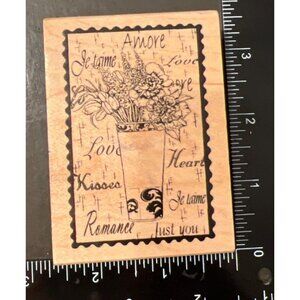 Wooden Mounted Rubber Stamp Romantic Script & Floral Great Impressions F425